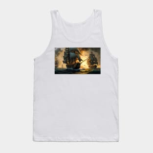 Naval Battle Between Pirate Sailing Ships, Caribbean Seascape #2 Tank Top